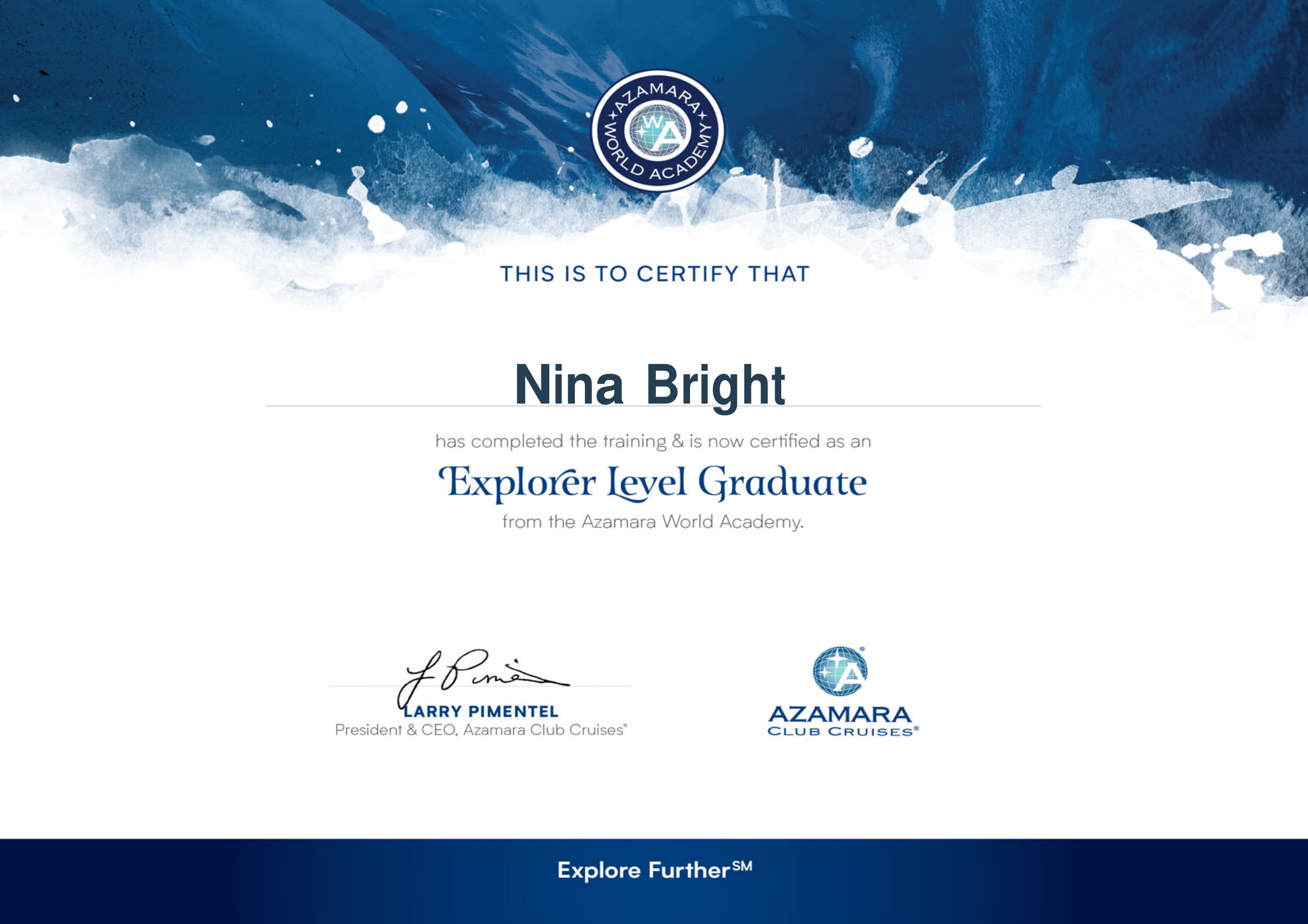 Azamara World Acadrmy Explorer Level Graduate Certificate-1