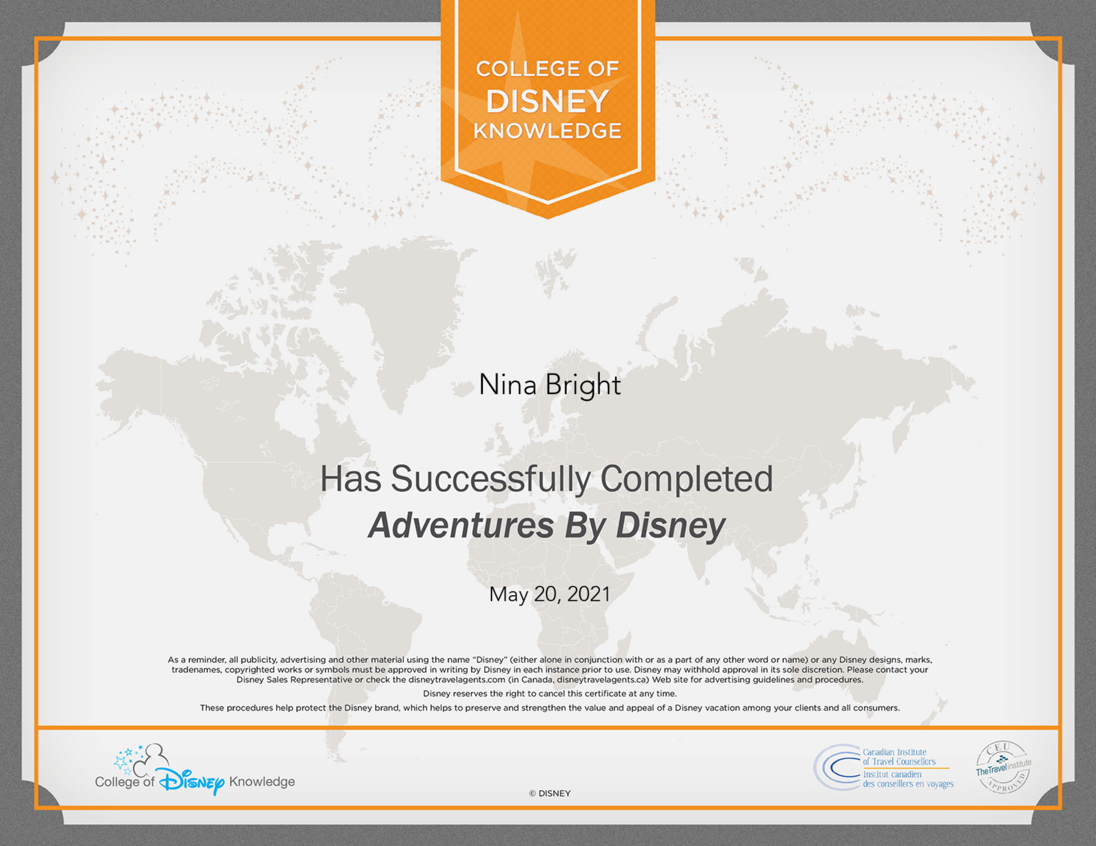 Disney Adventures By Disney Certificate-1
