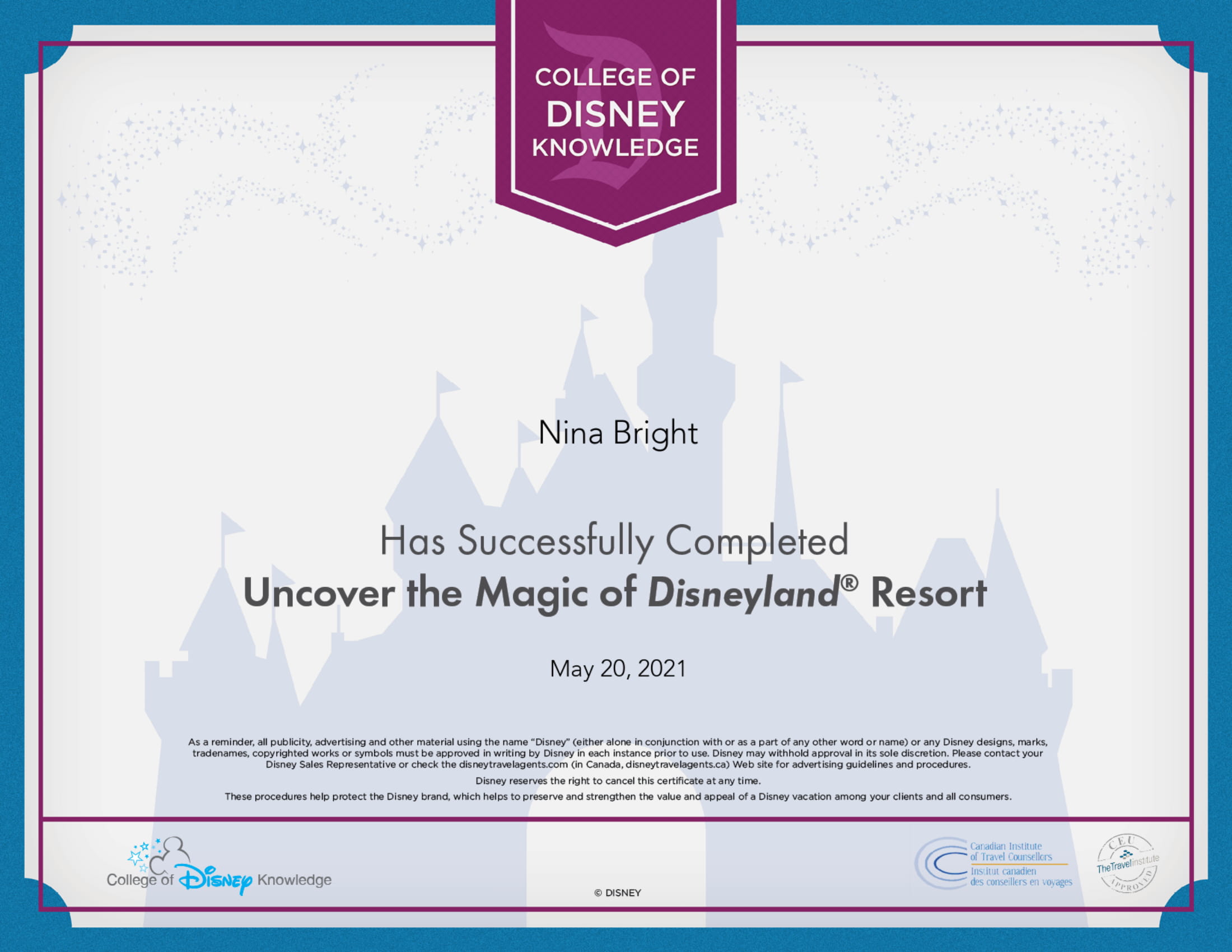 Disney Uncover the Magic of Disneyland Resort Certificate-1