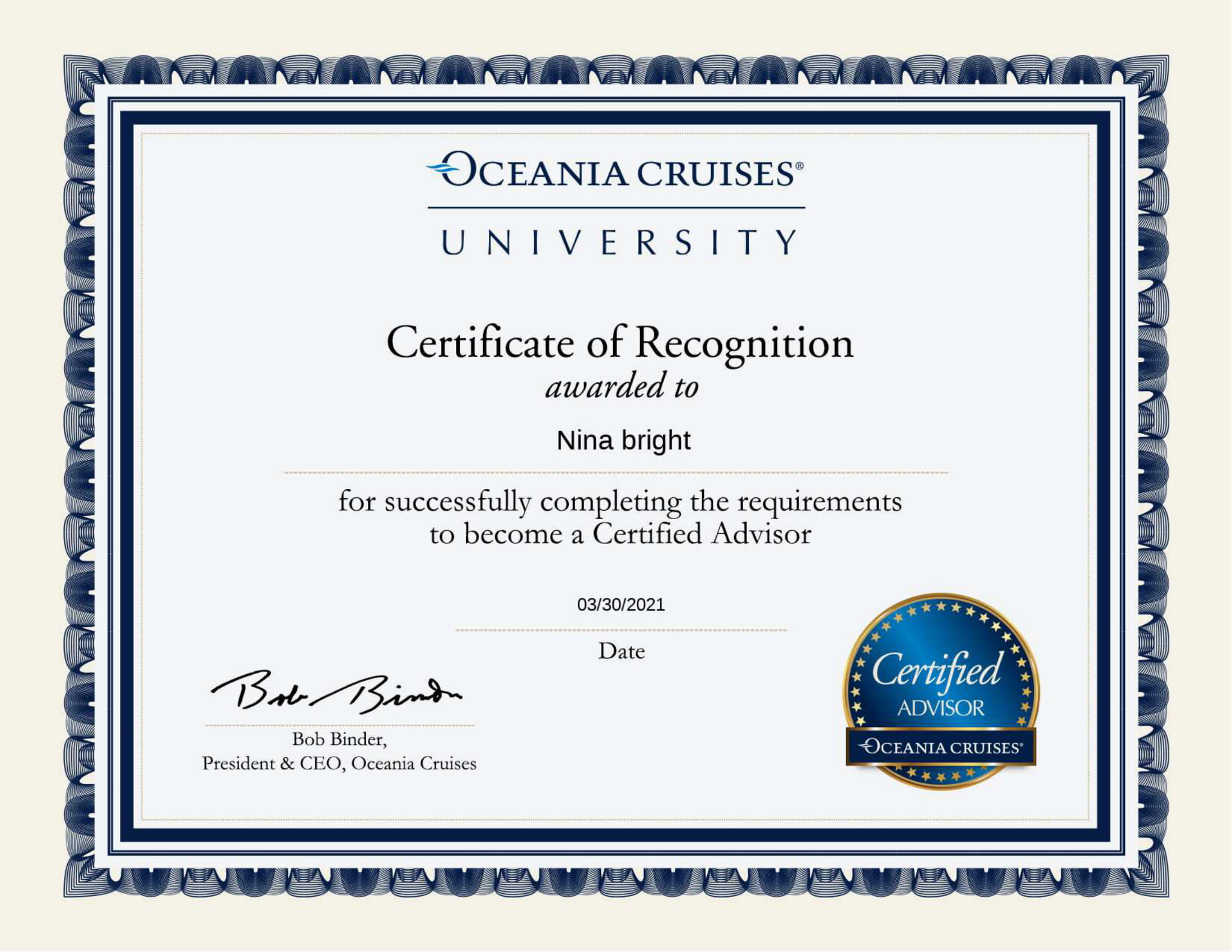 Oceania Certified Advisor Certificate-1
